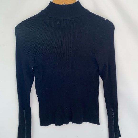 Zara black ribbed sweater checkered stripe quarter zippull over Large NWT - Picture 4 of 6